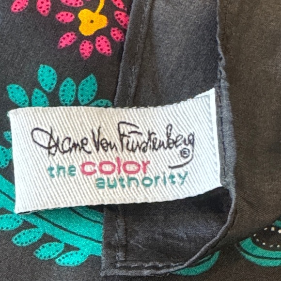 Diane Von Furstenberg Colorful Black Multi Paisley and Plaid Square Silk Scarf - Picture 9 of 15